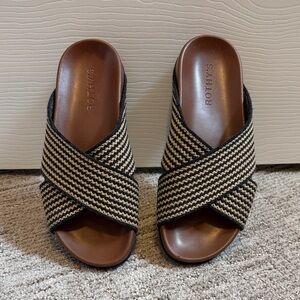 Rothy's The Weekend Slide in Toffee Stripe, Size 6.5